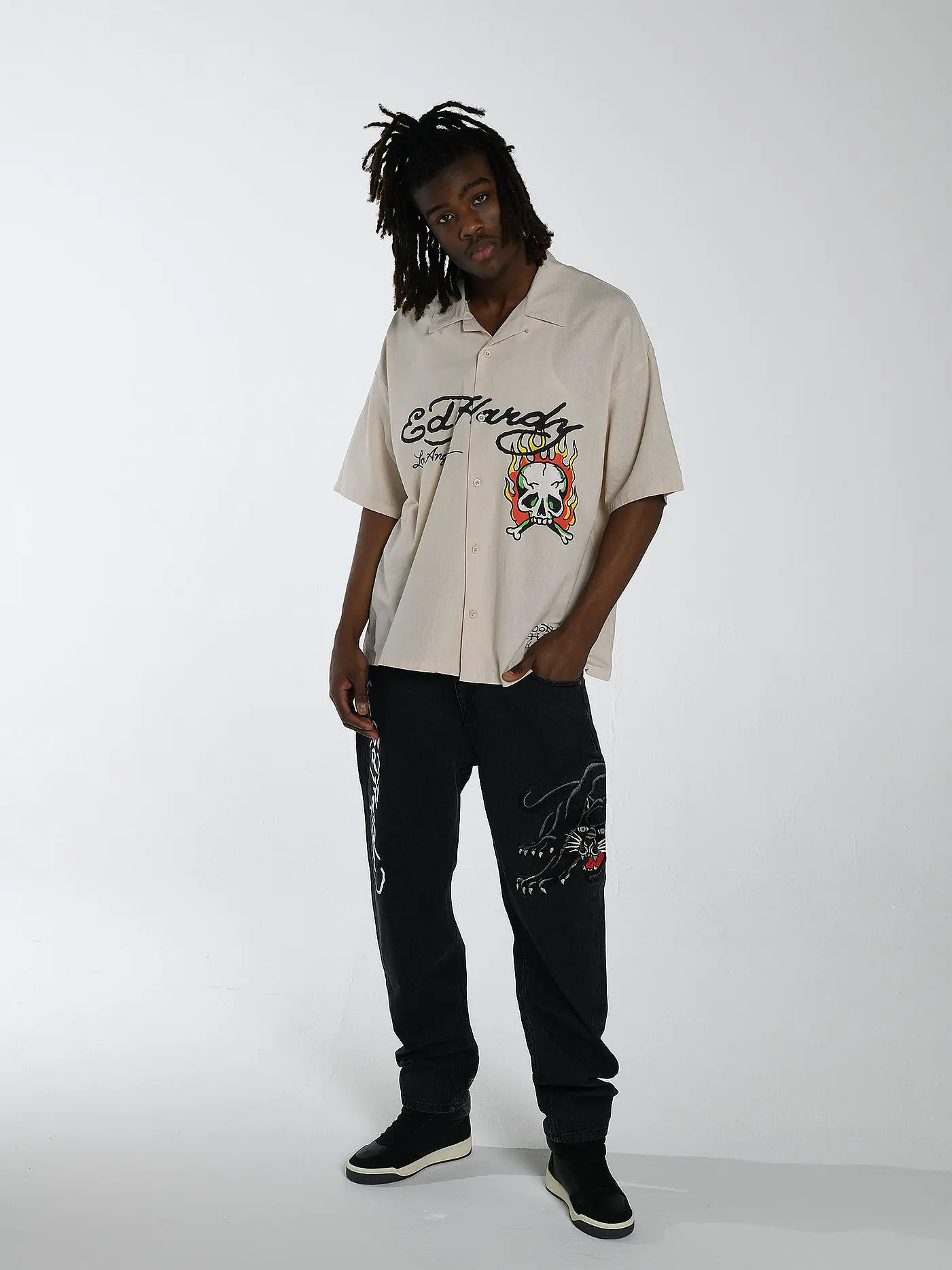 ED HARDY | Hemd Regular Fit SKULL FLAMES | 